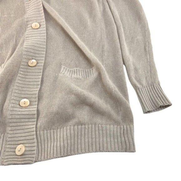 Vince Linen Lightweight Knit Tan Button Front Duster Cardigan - Picture 7 of 8